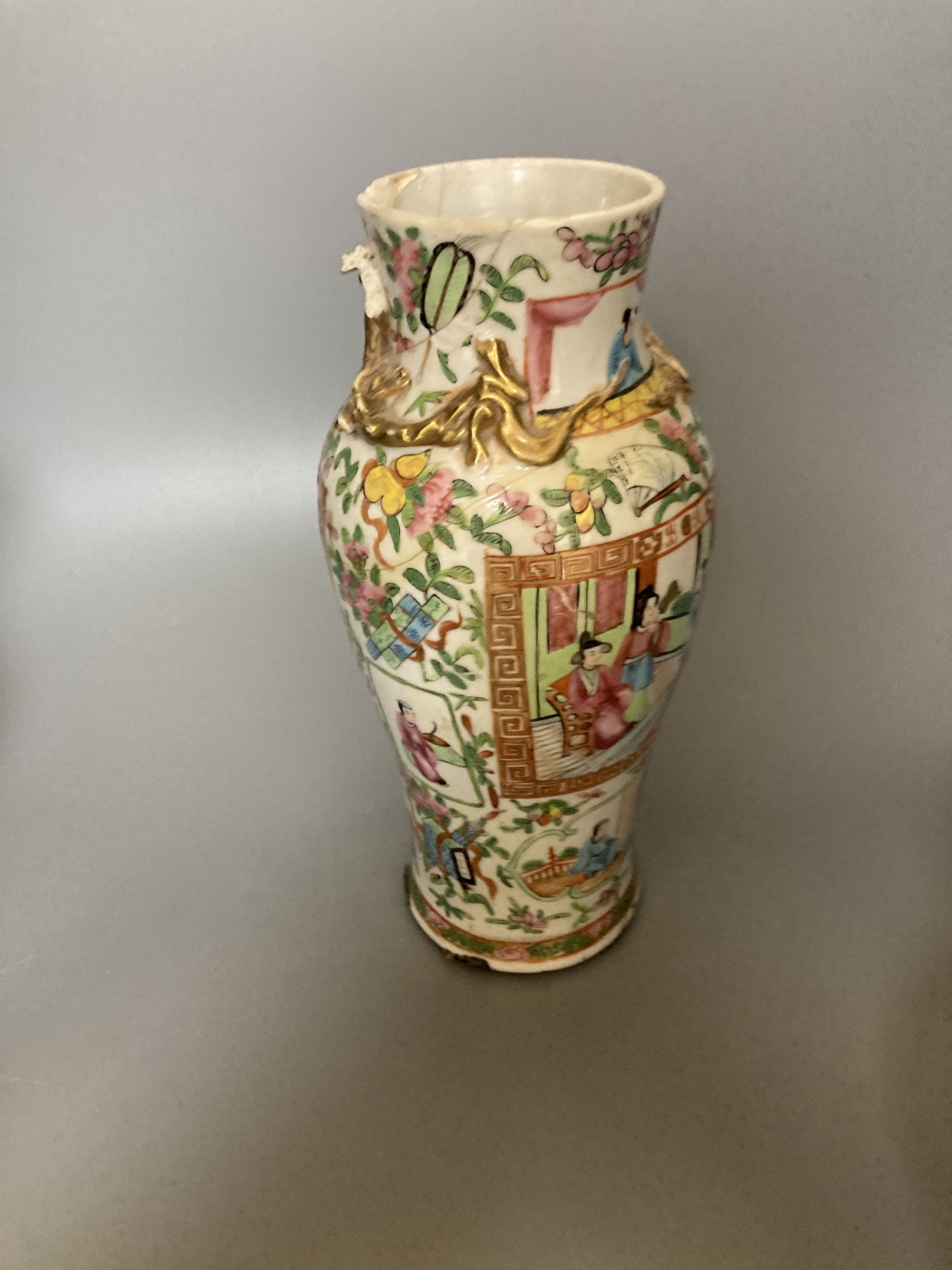 Two 19th century Chinese famille rose vases, a cover and another vase, tallest 26cm